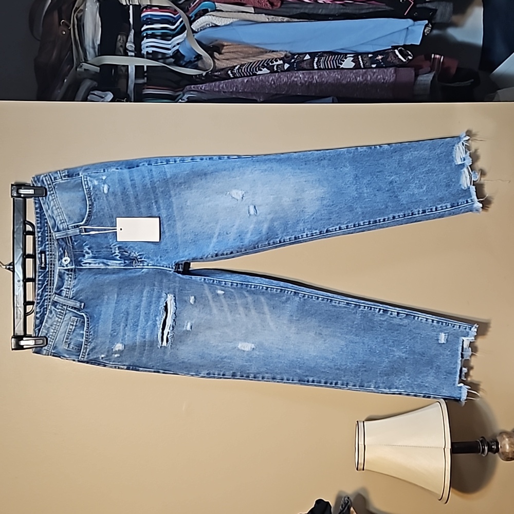 NWT Flamingo Ripped Raw Hem Straight Jeans - Picture 2 of 12